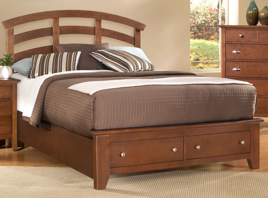 cherry queen arch and wooden footboard with drawer and bedside table with small windwo