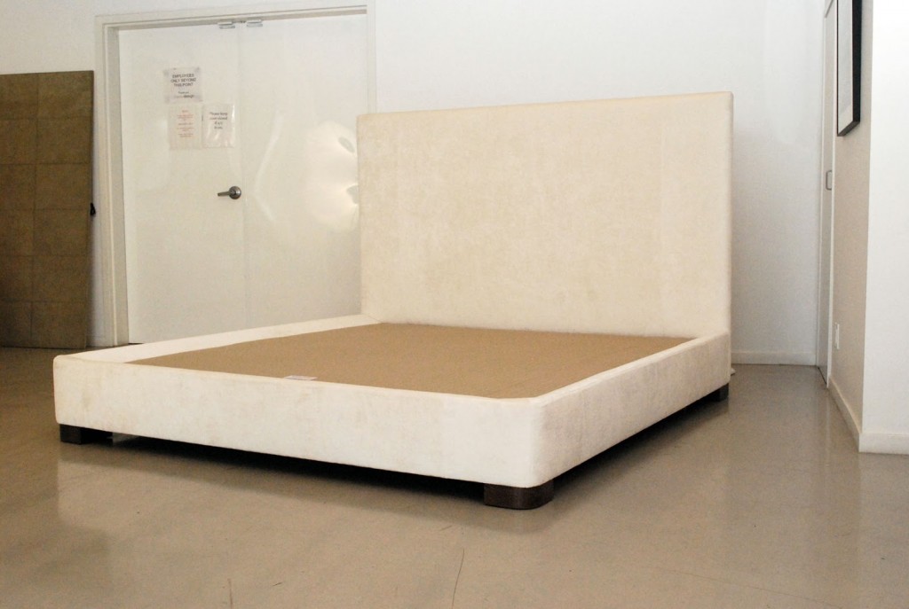 Wood Headboard Ideas Plan with simple bed for minimalist bedroom and brown porcelain floor